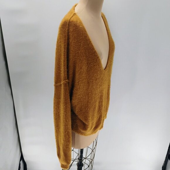 Free People Princess Sweater Gold Fuzzy Vneck Pullover S - Picture 9 of 12
